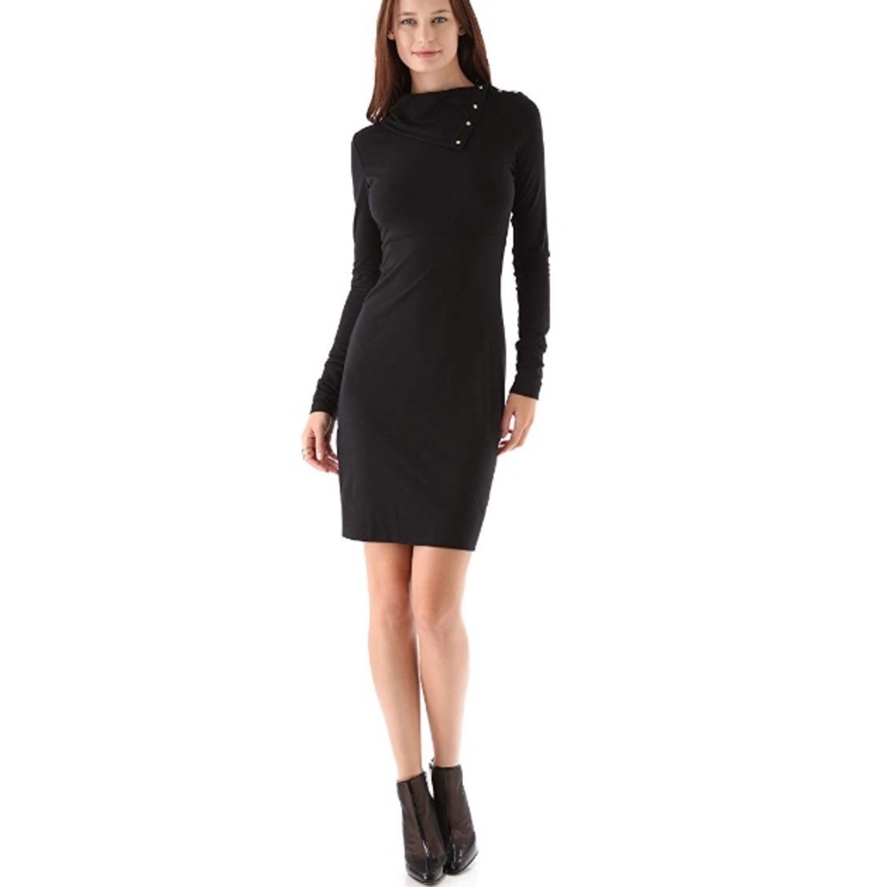 DVF black turtleneck dress with snap detailing